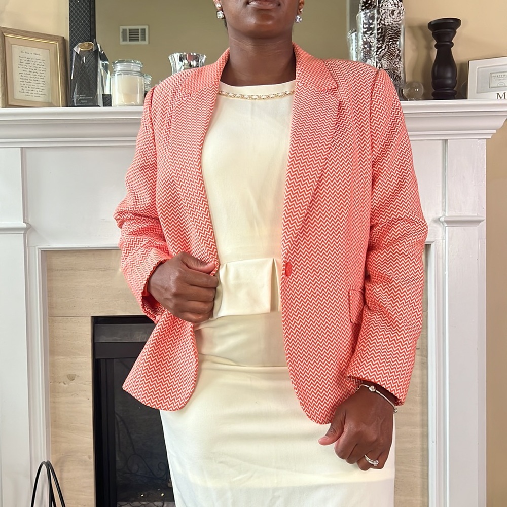 Liz Claiborne Tangerine & White Chevron Blazer, XL